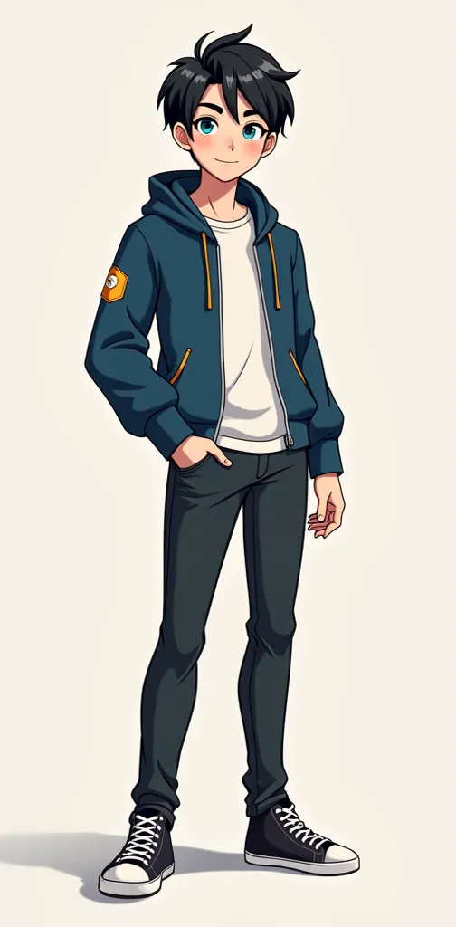 
A male virtual streamer avatar with this temperament，主people公は若い男性。 he's a short ,  Neat , slightly curled hair.，The hair color is stylish black and、the eyes are bright， blue eye color，people々as if he can see through&#39;s Heart，the expression in his eyes...