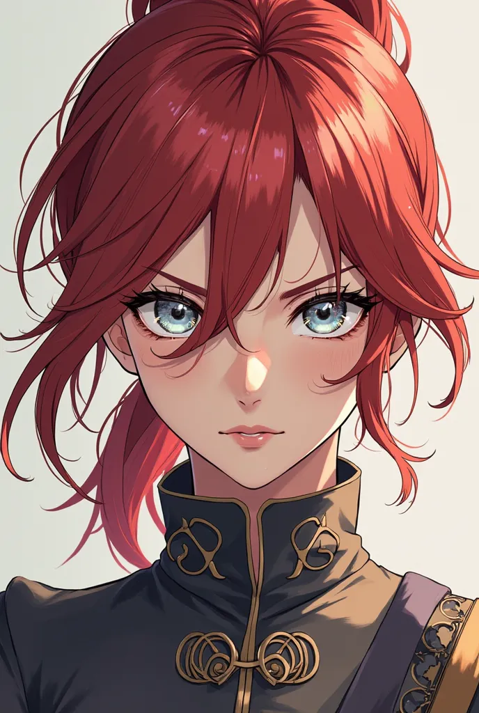  Woman with red tied hair with silver eyes Ferreira in anime for an RPG