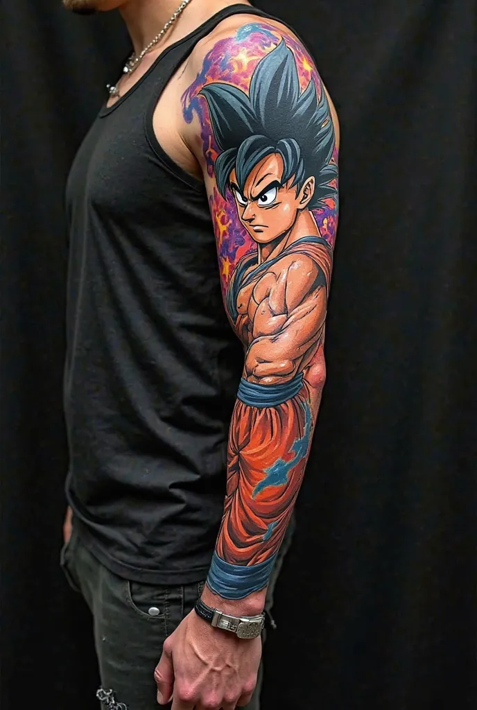 Goku phase tattoo on full arm in color 