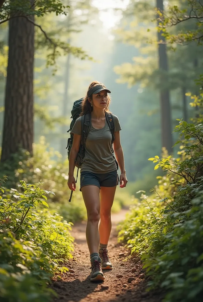 A woman hiking on a trail 