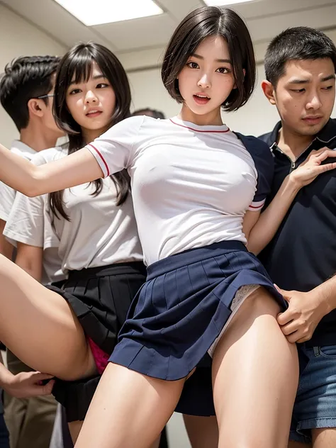 Female students forced to participate in a puffy group skirt spinning game by male students, Horny male students plucking off female students' school uniforms, flashy lace flower pattern match beautiful girls who are humiliated by the gaze gathered from ma...