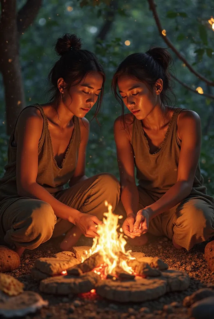 Couple who are preparing and burning their food 