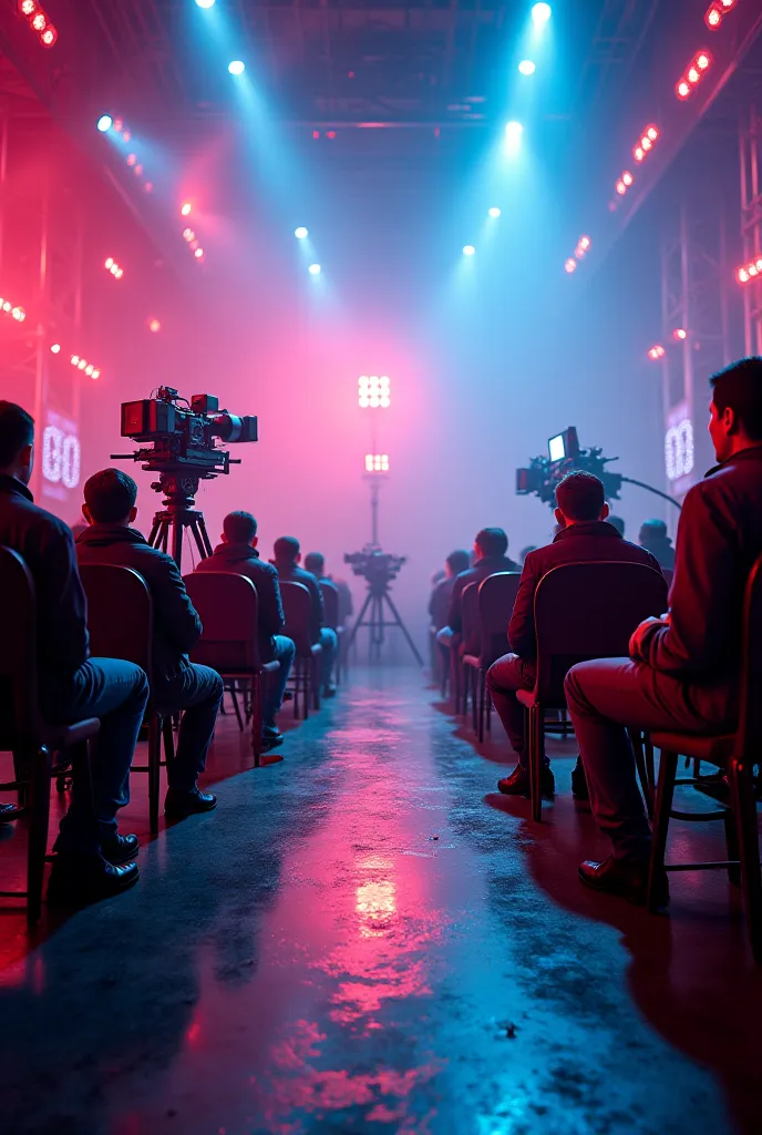  Create an image with the name " Backstage of Jr" With chairs it's movie cameras in the back !