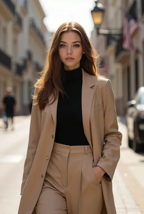 (photorealism: 1.2), photograph of an extremely beautiful 21 year old Latina, ((European baby face: 1.3)),((cute and delicate)), perfect eyes, perfect lips, ((light green eyes: 1.3)), ((light brown hair swept to the side)), ((slim and sexy body)),((long bo...