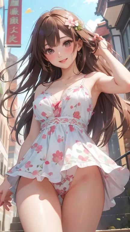 anneqasaka no, shiny brown hair,  beautiful brown eyes, Smiling face, sparkling pupils, (fine grain), very elaborate eyes, highly detailed faces that insist on buttocks, very elaborate eyes,, (masterpiece:1.2, best quality), ((エッチgirl1人のみ)), ultra high def...