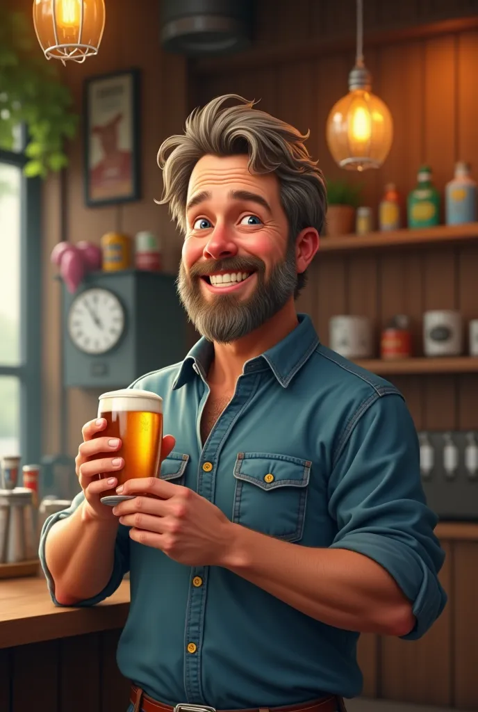 Draw a picture of Scott Parker, owner of Playful Pack, holding a beer can