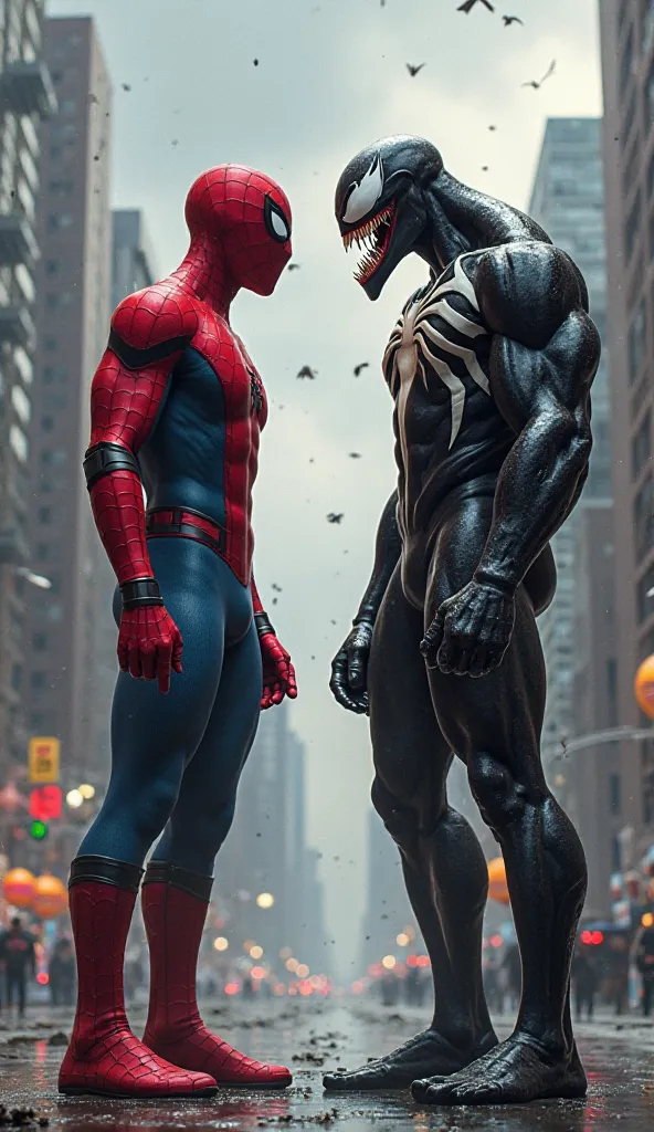 Spiderman and venom standing side by side 