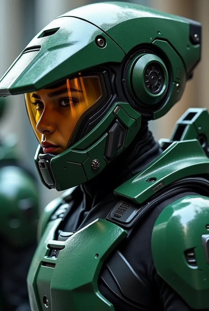 a close up of a person in a green and black uniform, dressed in sci-fi military armor, Tactical Armor, Combat Suit, sci-fi soldier, Sci-Fi Armor, science fiction armor, future combat gear, sci-fi armor, sci-fi armor, futuristic armor, futuristic soldier, i...