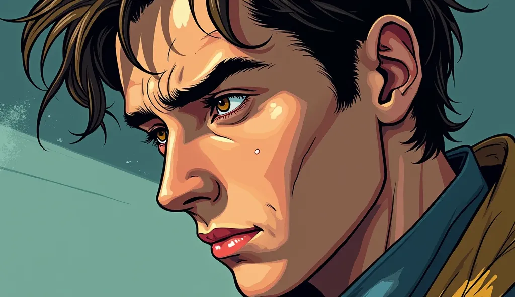 Create a high-resolution Vector style. The background should have a comic-style, A close-up of Ethan’s thoughtful face as he realizes the meaning behind the old man’s words.