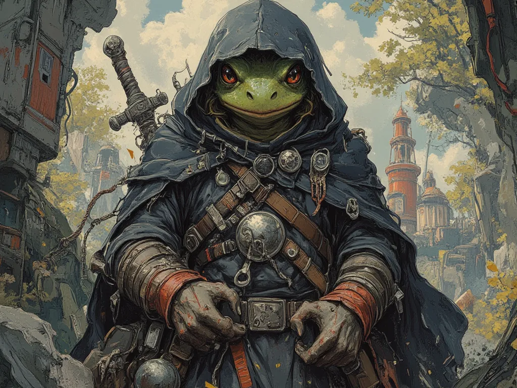 frog in black cloak, cracking knuckles, intimidating, In fantasy art style, masterpiece,  best quality , Super Detail, an epic, 4K, cinematic light, ultra-detailed,  8k resolution ,(high quality, 8k, 4K, high contrast, masterpiece: 1.2, 最high quality, best...