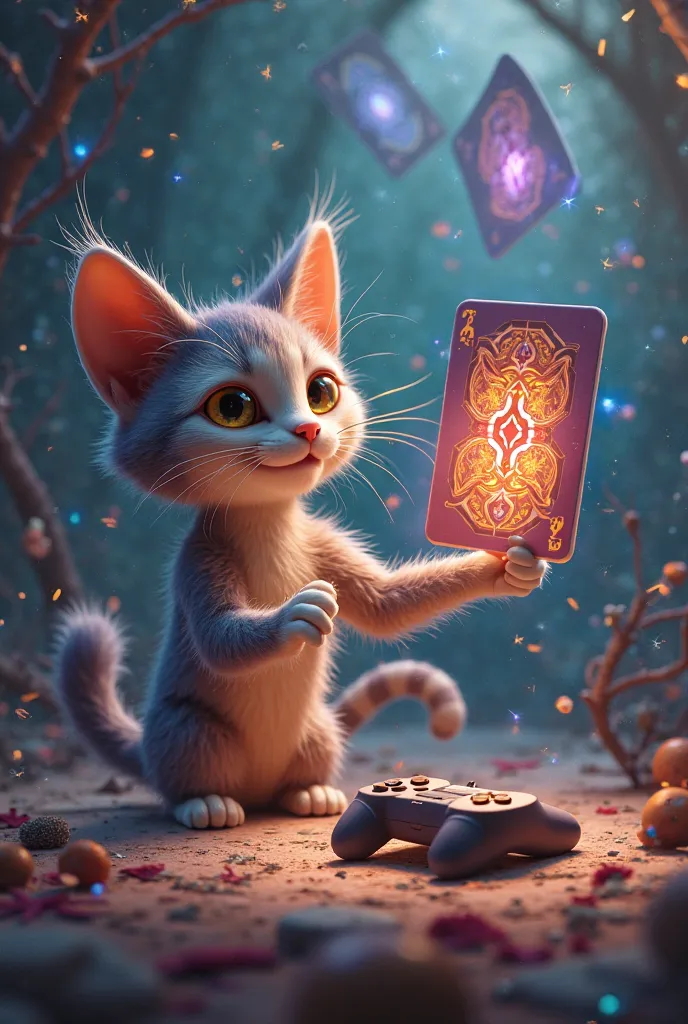 A cat with a red, yellow and purple card to download the PlayStation controller Pyrus Al-Zaeem Al-Damar