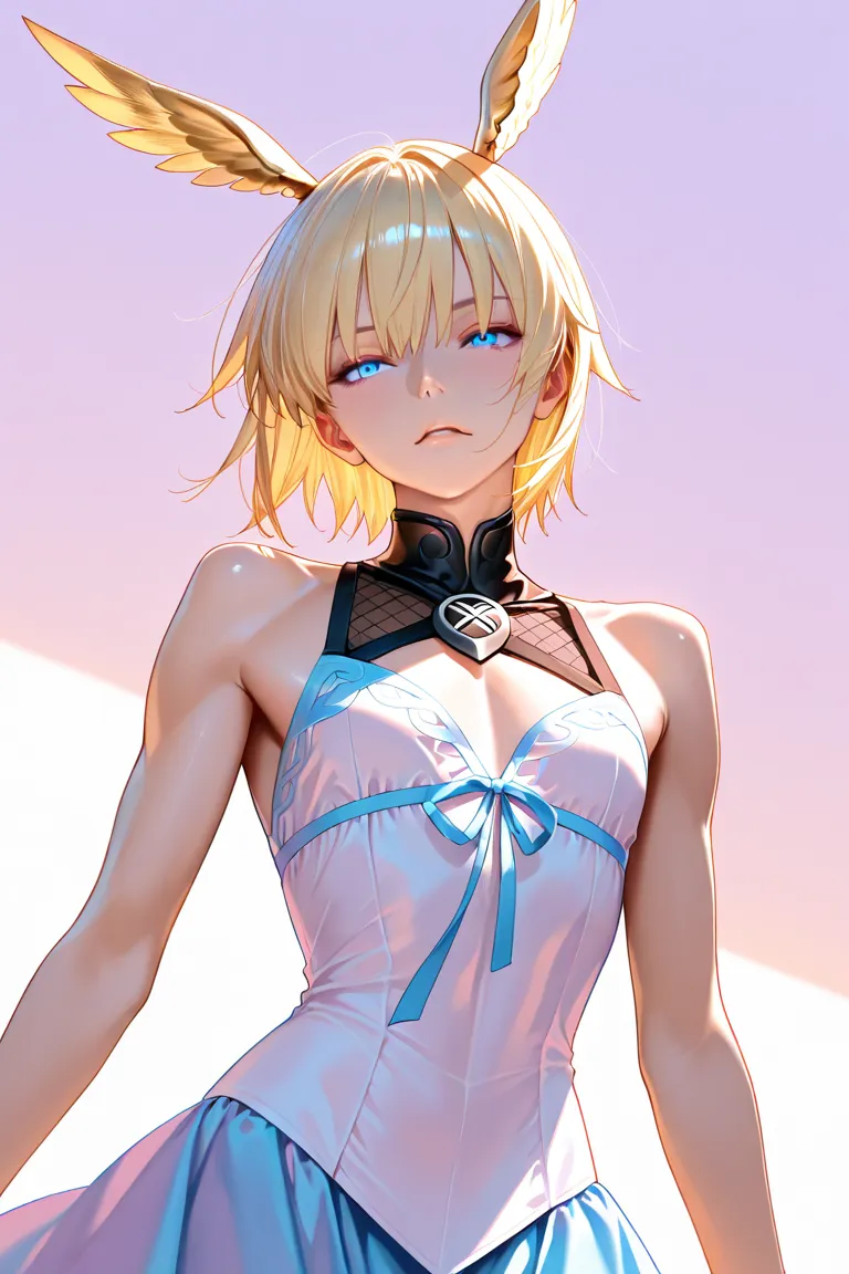 1boy, male focus, solo, otoko no ko,1girl, valkyrie \(fate\), fate/grand order,"A trap character with androgynous facial features, short hair, slender yet slightly muscular build, flat chest, narrow waist, wearing stylish feminine clothes (skirt and blouse...