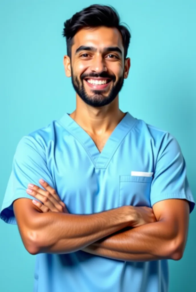 Appearance:
A Middle Eastern male doctor with a warm and professional look. He has short dark hair and a full beard. His eyebrows are thick, and his eyes are dark, giving him a calm and trustworthy appearance. His skin tone is light to medium tan.

Facial ...