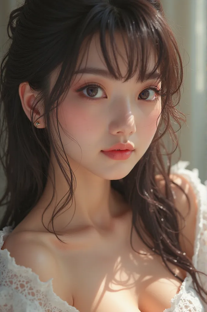 
(super realistic), (shape), (high resolution), (8k), (very detailed), (Best shape), (Big beautiful double eyelids), (top quality), (very detailedな), (masterpiece), (wallpaper), (detailed face), Luxury Bathroom、白のランジェリーfull body、Butt、A clear background、ear...