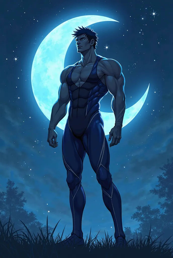 An anime-shaped night wrestler with a light blue moon background