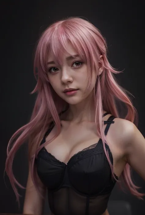 anime girl with pink hair and black bra top posing for a picture, made with anime painter studio, portrait gapmoe yandere grimdark, seductive anime girl, painted in anime painter studio, realistic anime artstyle, semi realistic anime, portrait anime girl, ...