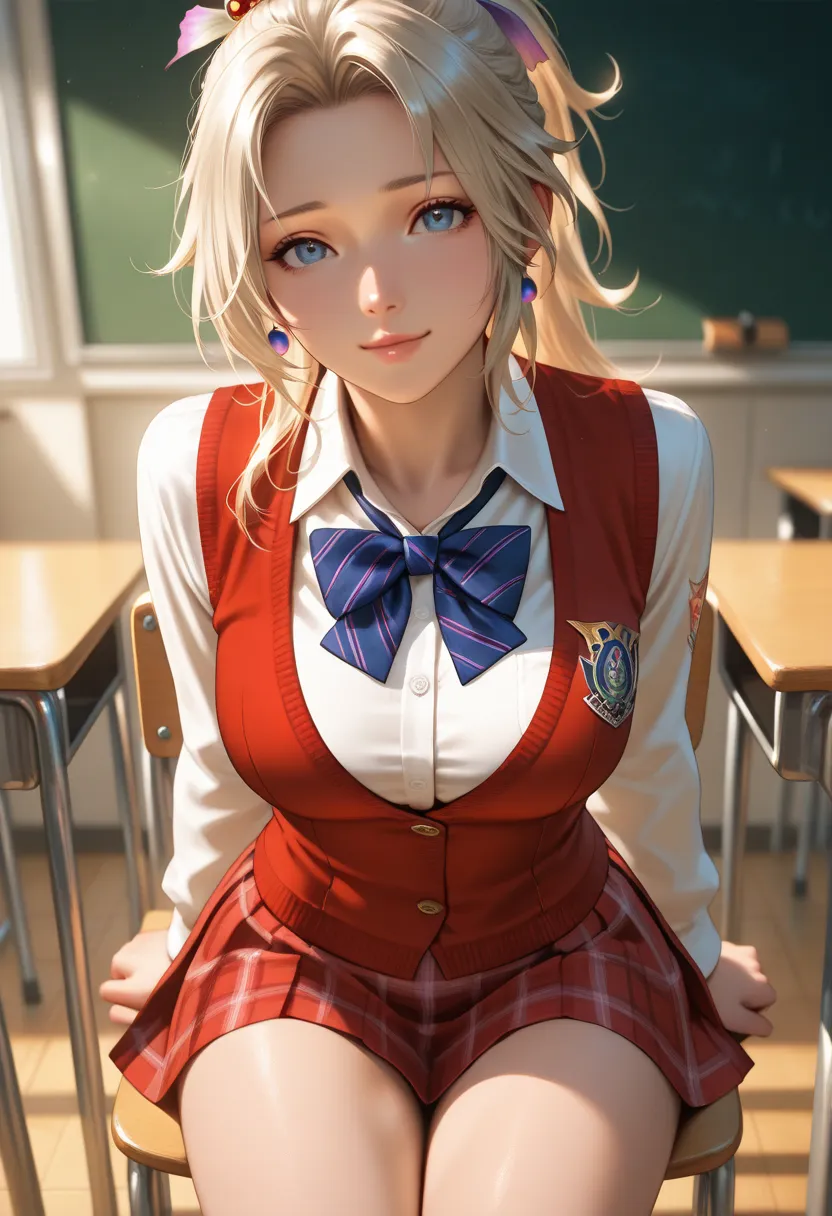 masterpiece, best quality, vibrant, very aesthetic, high contrast, photorealistic portrait,beautiful detailed face,detailed texture,detailed skin, newest, 1girl,final fantasy Ⅵ,source_final fantasy Ⅵ,Tina Branford,school uniform in final fantasy style,red ...