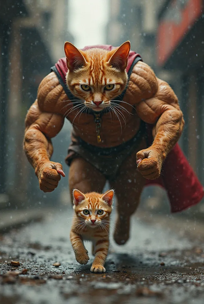 A bodybuilder cat comming to save her kitten from getting bullied 