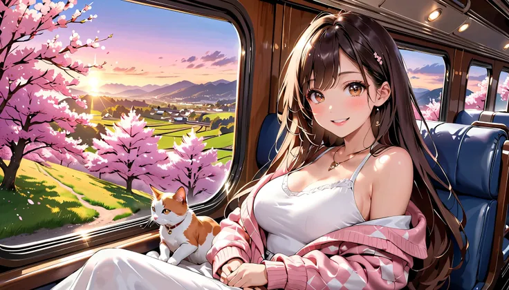 score_9、score_8_up 、(((greatest masterpiece)))、(((best image quality)))、(((High Precision)))、(((4K quality)))、(((8K quality)))、(((Retro tourist train:1.3)))、(((Sideways Girl Sitting in a Box Seat and Looking at the Train Window)))、cute 20 year old Japanese...
