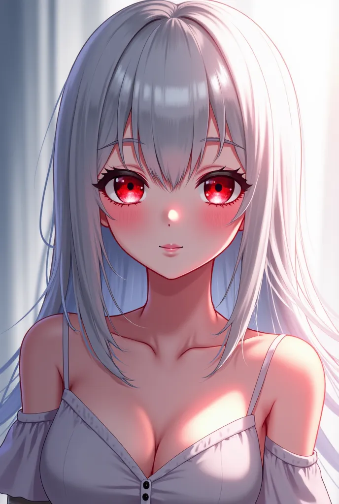 Girl with long white hair, red eyes,Anime hentai 