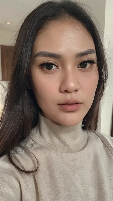 Best quality, 4K, masterpiece, art, anthropomorphic, close up photo, detailed face, detailed eyes, perfect face, perfect eyes, Indonesian woman, 30 years old, wearing turtle neck sweatshirt 