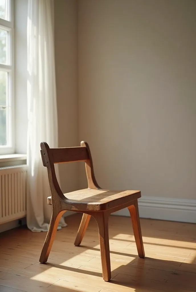 A classic room with no one, with a wooden chair to the left of the image, Close-up image