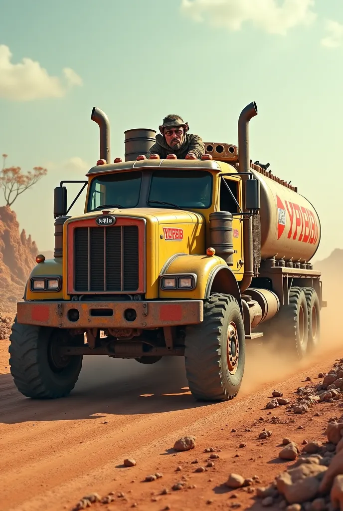 Image of Mad Max chasing a gas truck that says YPFB