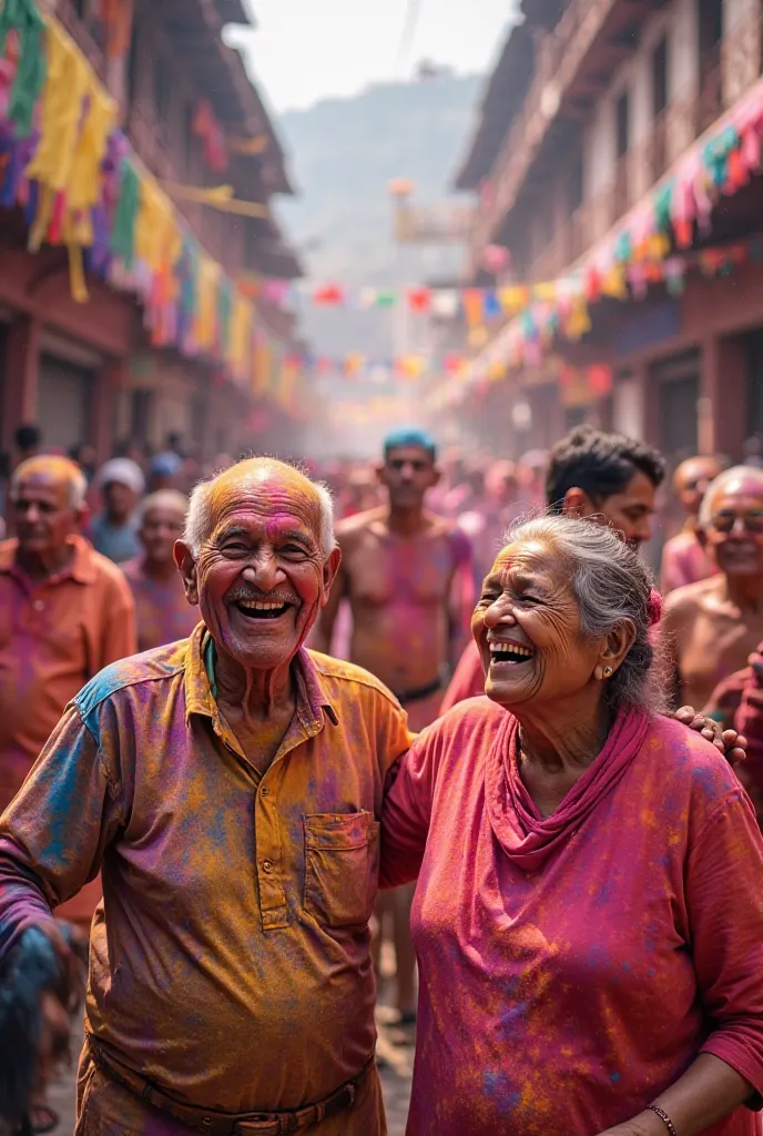 Liking like Nepali people celebrate holi Old people 