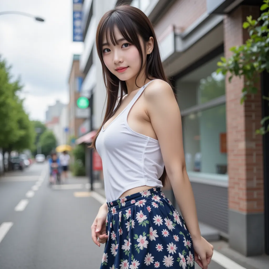 (City roads), masterpiece:1.37,  super realistic, Photorealistic, dramatic scene, smile:0.8, (25 year old asian girl, alone, alone), (medium chest, medium ass, Japanese models, thin waist, beautiful eyes, beautiful face, symmetrical eyes:1.21, ((twintail:1...