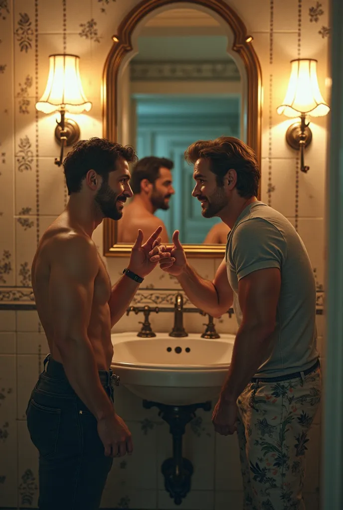 Chris Evans and Henry Cavill in the bathroom