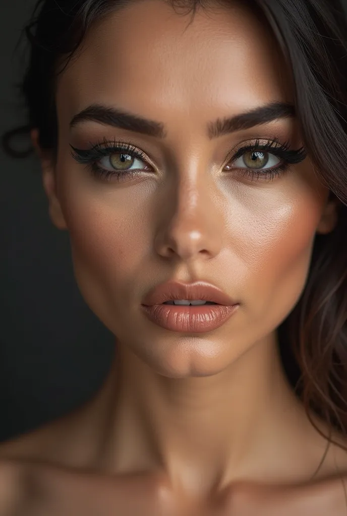 A model wearing kohl on her eyes focus on product kohl with plain background behind the picture 
