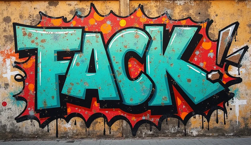 Dynamic pop art typography blended with graffiti aesthetics in strictly brown and teal colors, bold 3D letters with exaggerated perspectives popping off a textured urban wall, dramatic side lighting emphasizing the dimensional aspects, spray paint texture ...