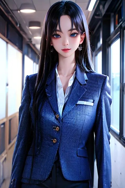 exceptional, best aesthetic, new, newest, best quality, masterpiece, extremely detailed), masterpiece, 1girl , Alone, open_mouth, smile, looking_at_viewer,hair_good, sky,black suit jacket, black suit pants, black t-shirt,masterpiece, masterpiece_portrait, ...