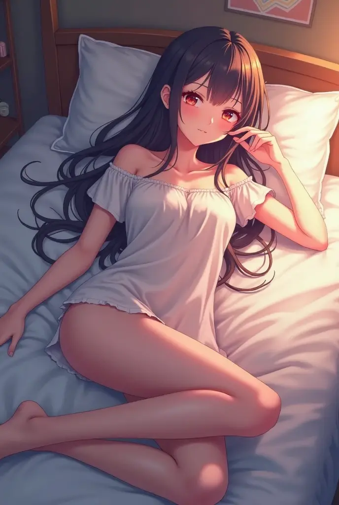 Anime lány,legs up,lying on the bed,blush, pussy