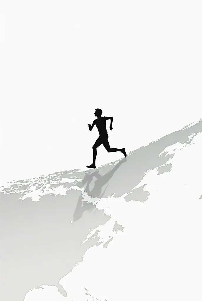 Create an abstract image of the silhouette of a  running over the world with a white background 