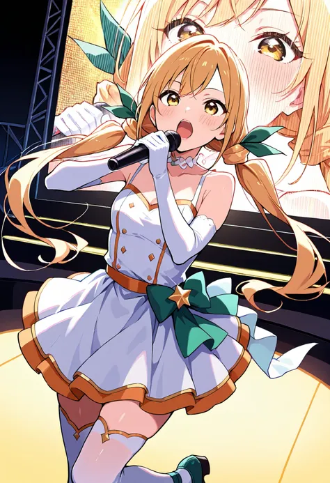 Score_9, score_8_up, score_7_up, source_anime, karaneinda, solo, yellow eyes, green ribbon, blonde hair, hair ribbon, ribbon, low twintails. small breasts, (best quality), (high quality), {masterpiece}, extremely delicate and beautiful, ultra-detailed, bea...