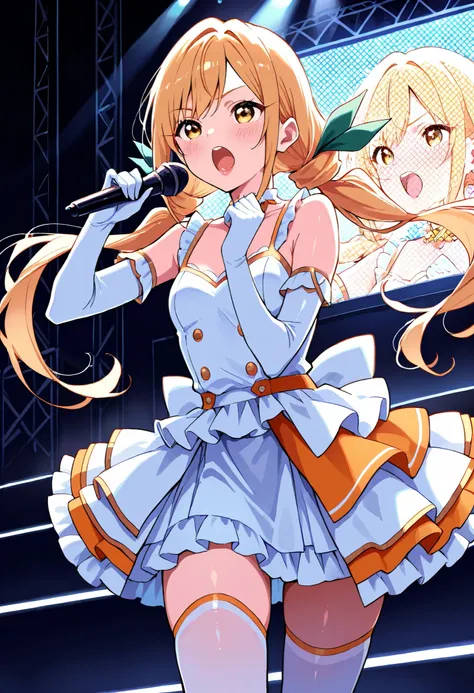Score_9, score_8_up, score_7_up, source_anime, karaneinda, solo, yellow eyes, green ribbon, blonde hair, hair ribbon, ribbon, low twintails. small breasts, (best quality), (high quality), {masterpiece}, extremely delicate and beautiful, ultra-detailed, bea...
