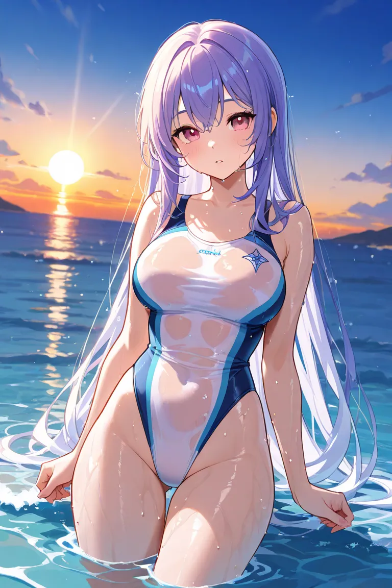 sunrise coast, onepiece girl, wet with water, one-piece