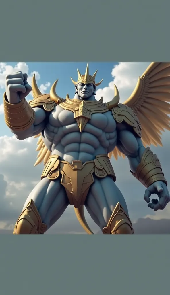 An imposing colossal entity, of monumental and divine appearance, with a design that merges elements of sacred armor and mythical creature. His presence is majestic and dominant, transmitting an aura of power absolute and unwavering justice.

Body and figu...