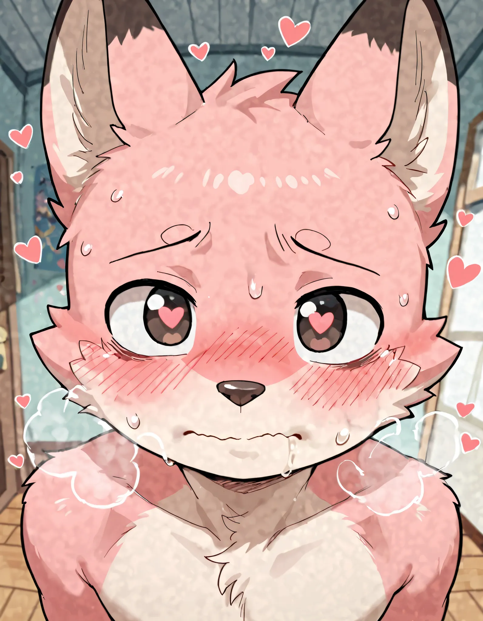 Super high resolution, detailed background, furry Shota boy(furry ears), Kemono furry shota boy, innocent kindergarten furry boy, close-up face, about to kiss, kiss waiting face, blushed, embarrassed, naked, heavy breath, moist thin eyes , Swollen cheeks ,...