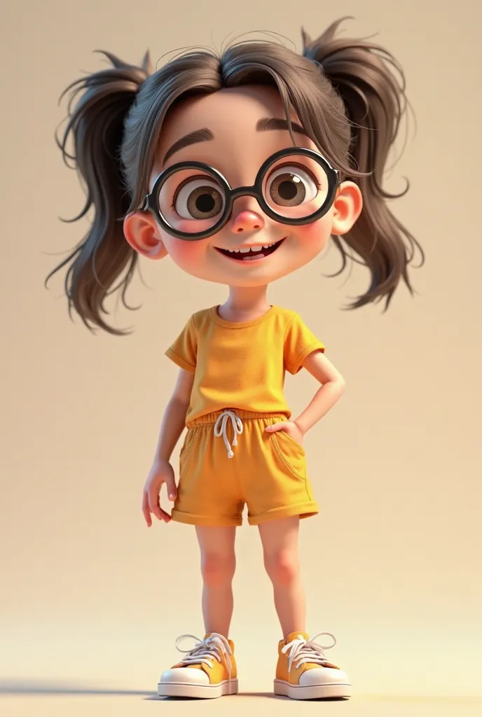 FULL BODY GIRL WITH GLASSES AND PIGTAILS AND SMILING 