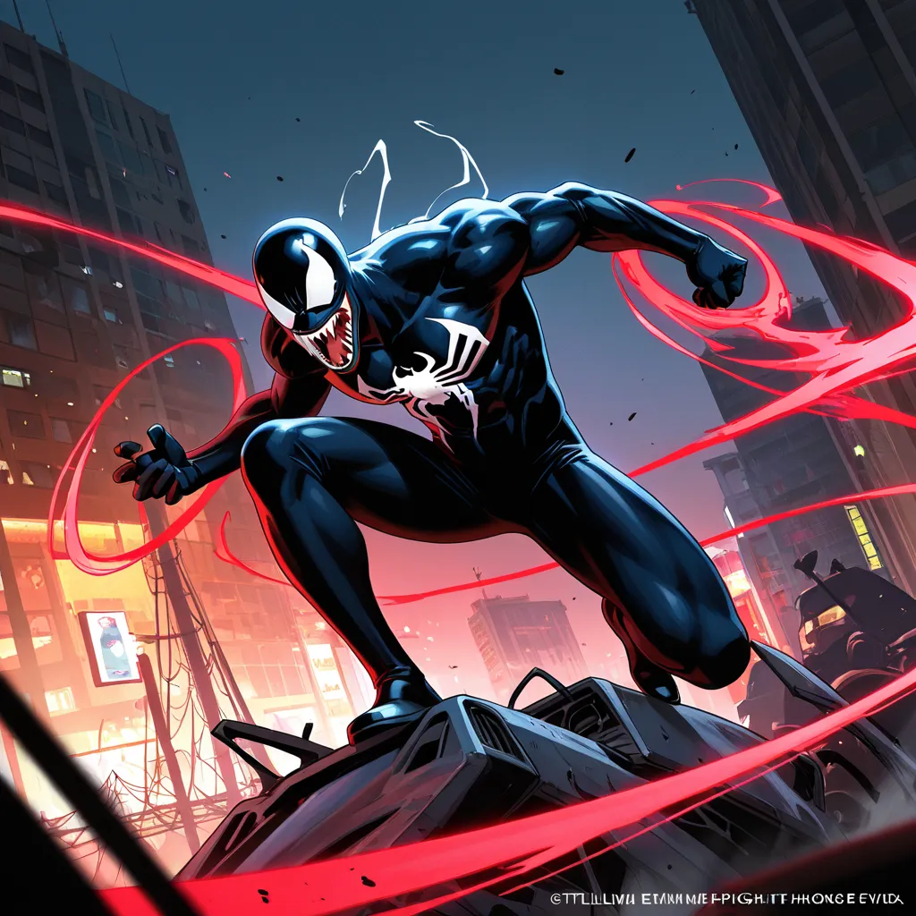 Spider-Men phone wallpaper being taken by Venom epic pose, Thriller action wreckage from the fight flying through the air