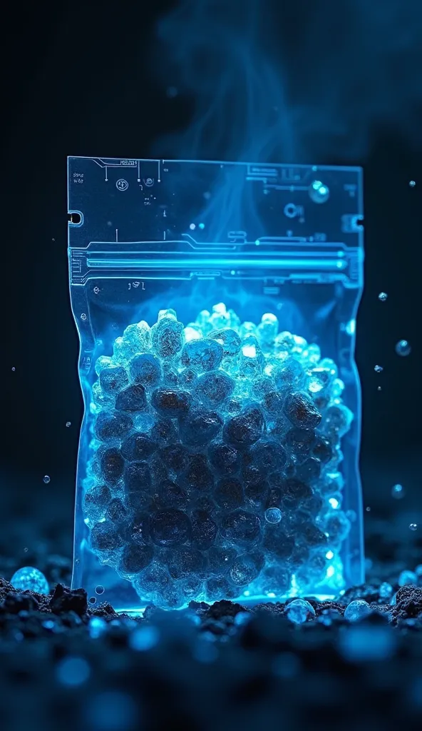 Imagine a snus pouch, but instead of tobacco, it is filled with small, shiny crystals that emit a soft blue light. When you open the pouch, you could see that the snus has a futuristic design, perhaps with circuits or symbols representing energy. You might...