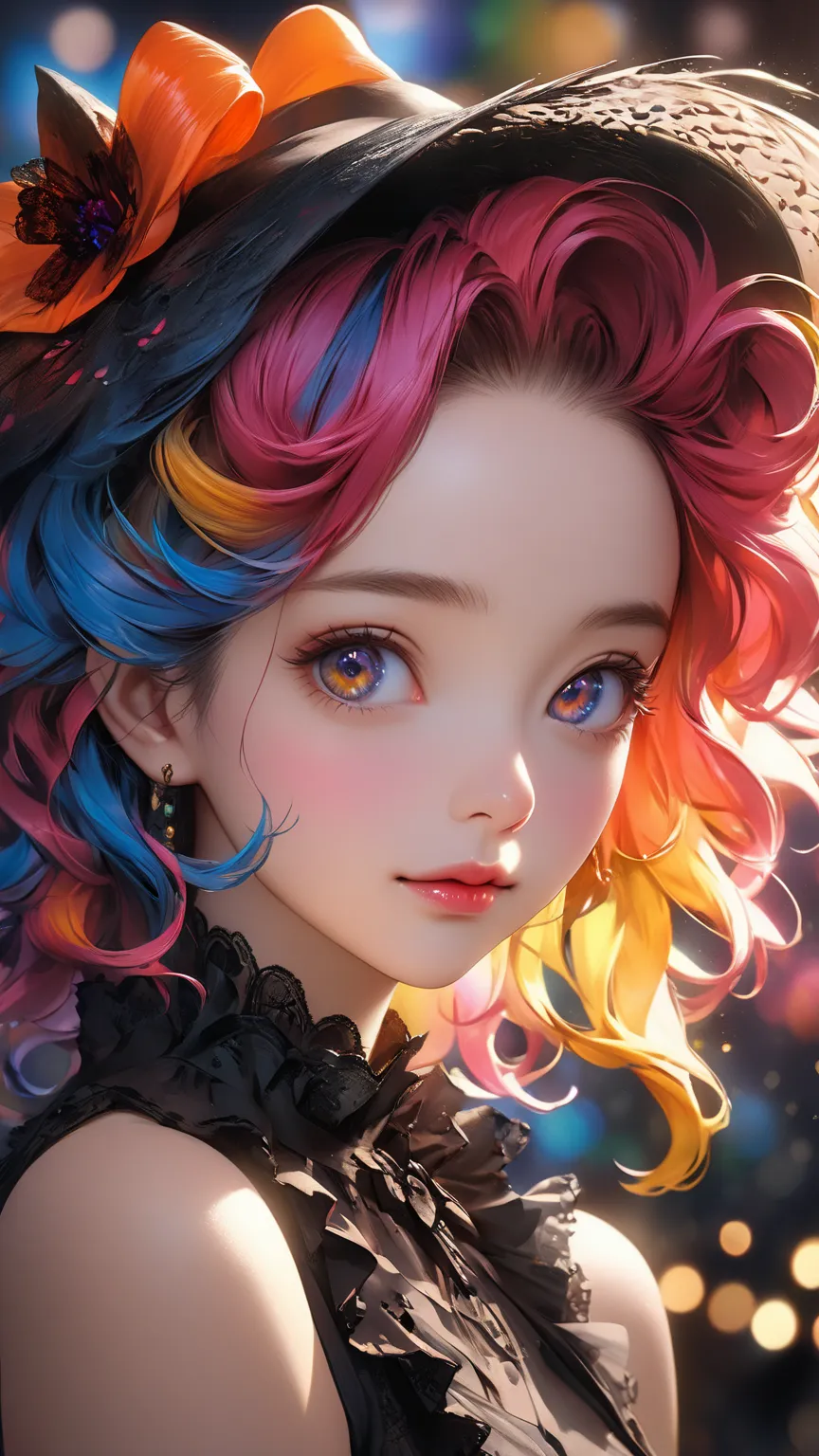 Tim Burton Style、 Reception 、Best quality 4k、8k、realistic、photorealistic、High Dynamic Range、Ultra Fine Paint、studio lighting、deep focus、vibrant colors、Bokeh、Portrait、Concept Art、Oil Paint