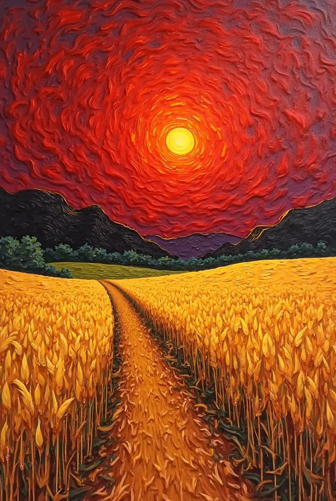 Van Gogh artwork The Red Sun in the Rye Field 