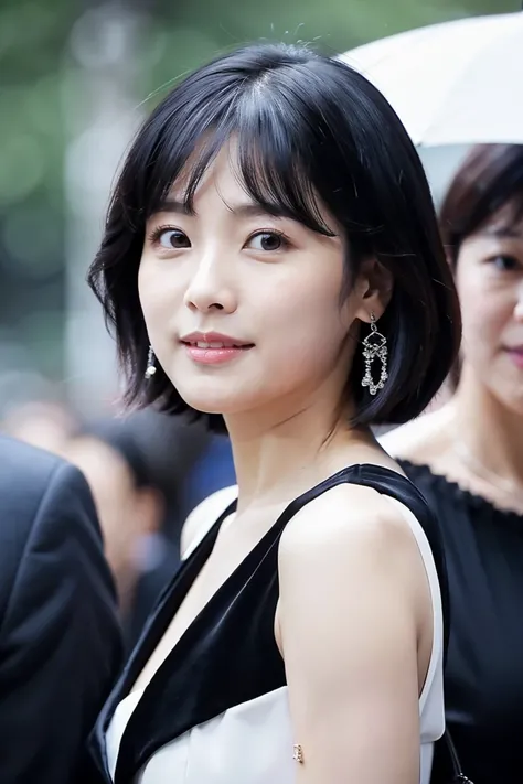 black hair short hair、Age 35、I can see my cleavage、 woman dressed in white , Closeup of Tsuyu , Beautiful Korean Woman Wearing Black Hair, Gorgeous Young Korean Women, Cute Korean Actresses,  Nam Jae-yeon, Korean idol portraits,  Jung Hwa-choi , beautiful ...