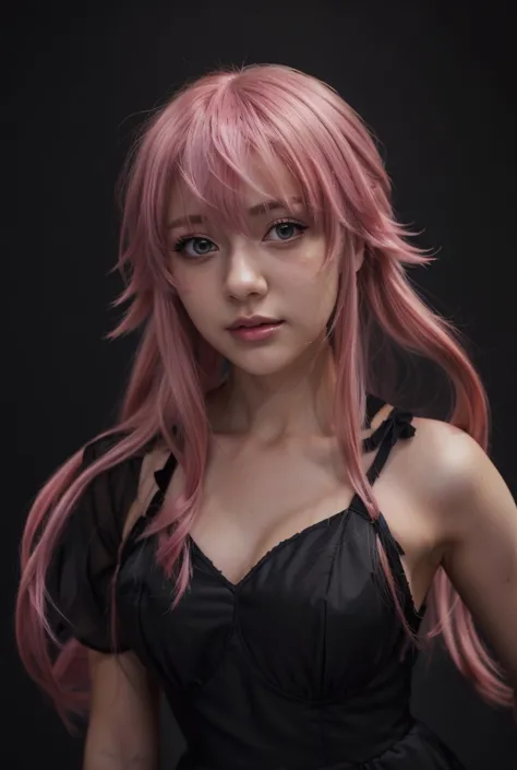 Anime girl with pink hair and black dress posing for a photo,  made with an anime painter's studio, portrait  gapmoe yandere grimdark ,  seductive anime girl , painted in the anime painter's studio, realistic anime art style, anime semi realistic, Anime gi...