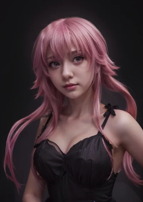 Anime girl with pink hair and black dress posing for a photo,  made with an anime painter's studio, portrait  gapmoe yandere grimdark ,  seductive anime girl , painted in the anime painter's studio, realistic anime art style, anime semi realistic, Anime gi...