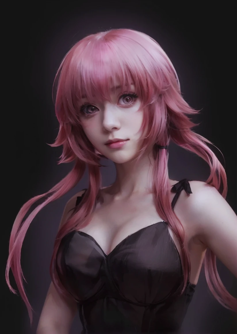 Anime girl with pink hair and black dress posing for a photo,  made with an anime painter's studio, portrait  gapmoe yandere grimdark ,  seductive anime girl , painted in the anime painter's studio, realistic anime art style, anime semi realistic, Anime gi...