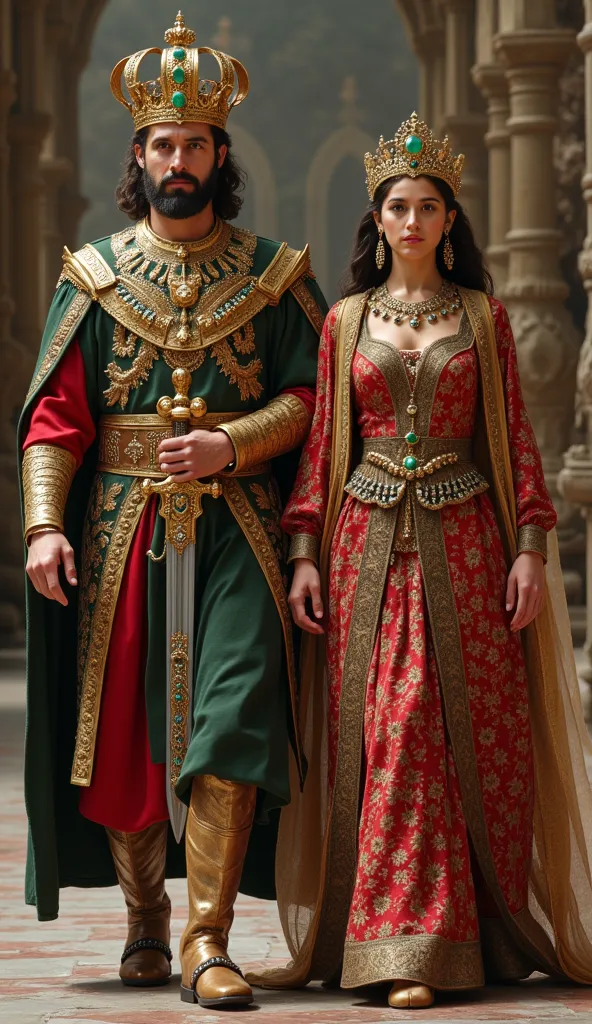 

A majestic Persian king and queen, the revered rulers of 13th-century Iran, walk forward with grace and undeniable charisma, embodying the grandeur of their empire. Both are 30 years old, possessing noble, strikingly beautiful features that exude wisdom,...